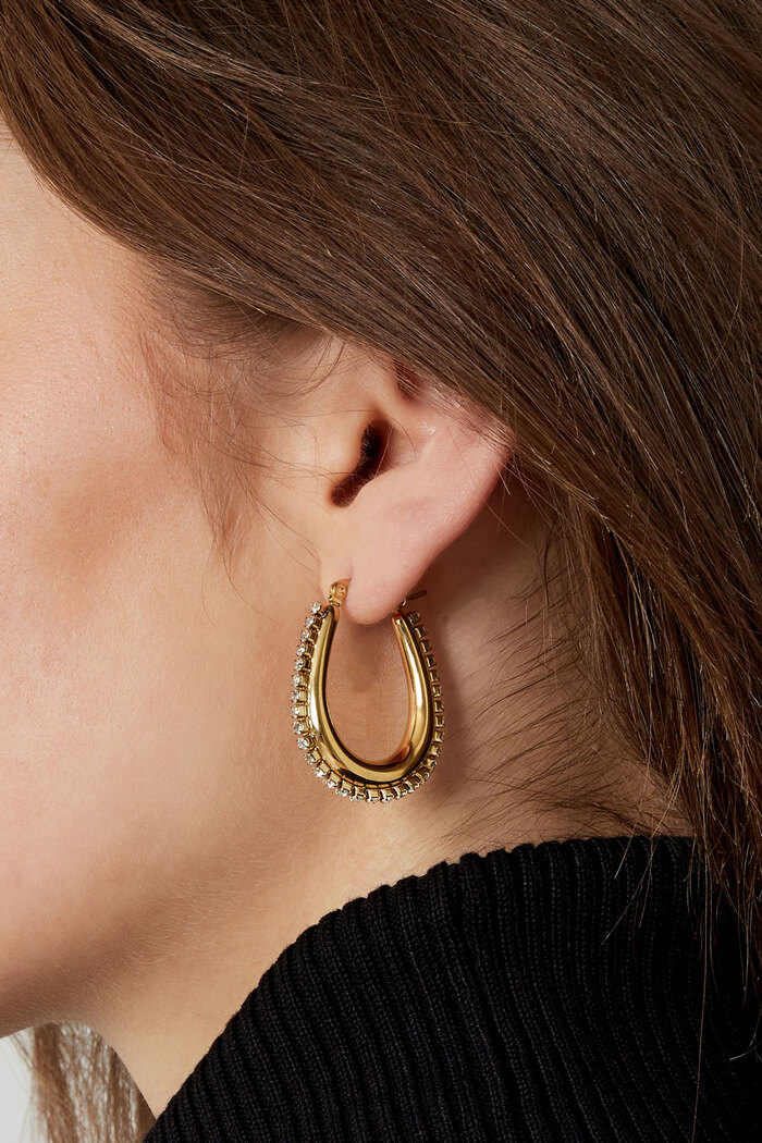 Boucles d'oreilles forme goutte avec pierres - doré Image3